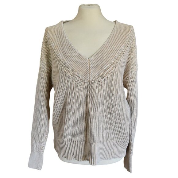 Aerie Ribbed Cotton Sweater Ivory Cream Cable Knit Size XS Neutral Minimalist - Picture 2 of 9